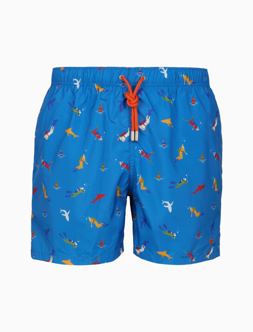 Men's light blue swimming shorts with diving motif - Beachwear | Gallo 1927 - Official Online Shop