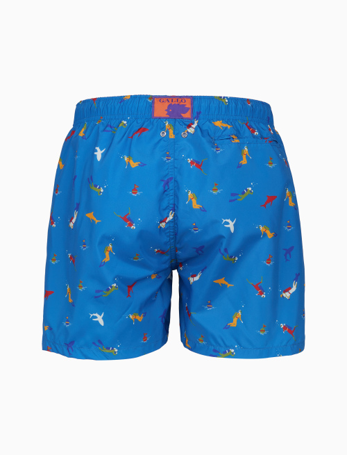 Men's light blue swimming shorts with diving motif - Beachwear | Gallo 1927 - Official Online Shop
