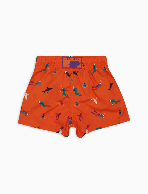 Kids' orange swimming shorts with diving motif - Beachwear | Gallo 1927 - Official Online Shop