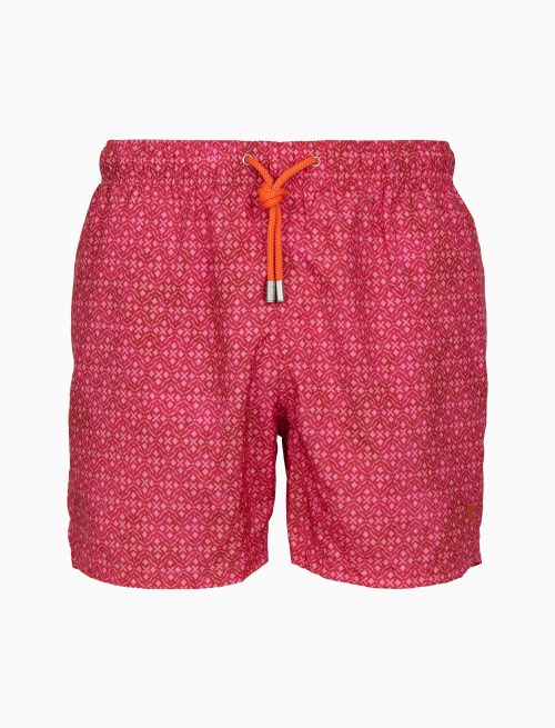Men's fuchsia swimming shorts with classic geometric batik motif - Beachwear | Gallo 1927 - Official Online Shop