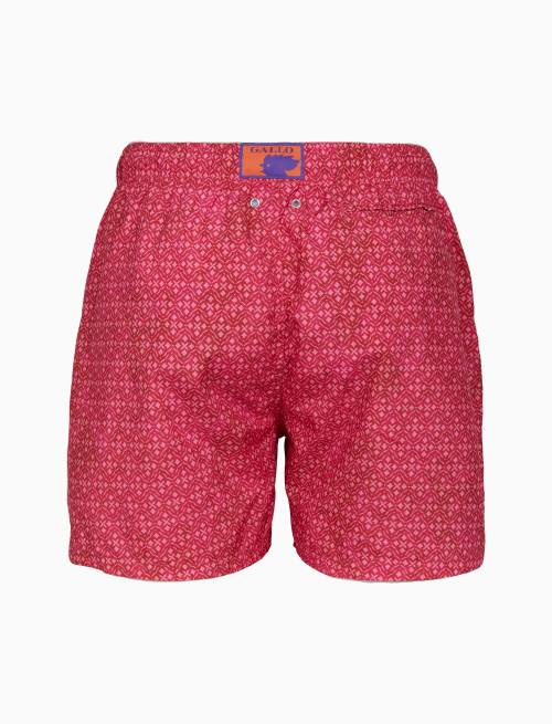 Men's fuchsia swimming shorts with classic geometric batik motif - Beachwear | Gallo 1927 - Official Online Shop