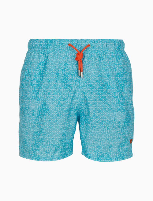Men's light blue swimming shorts with classic geometric batik motif | Gallo 1927 - Official Online Shop