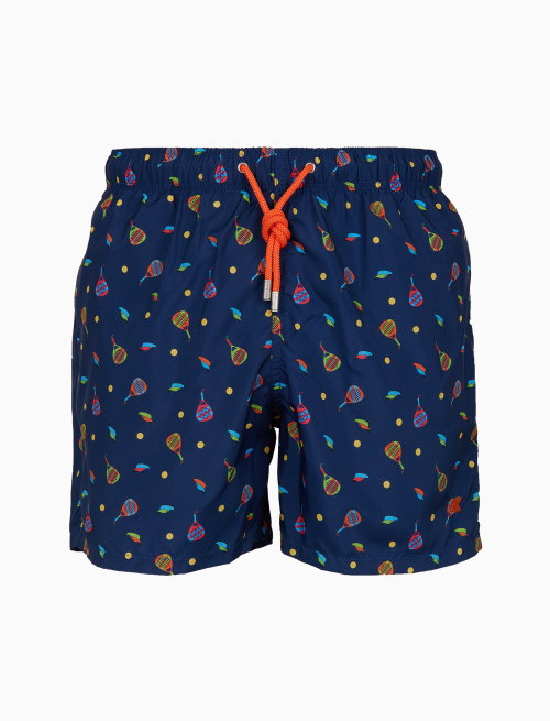Men's blue swimming shorts with padel racquet motif - Beachwear | Gallo 1927 - Official Online Shop