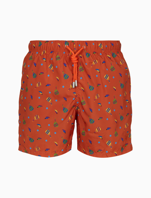 Men's orange swimming shorts with padel racquet motif - Beachwear | Gallo 1927 - Official Online Shop
