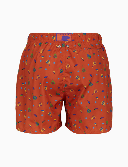 Men's orange swimming shorts with padel racquet motif - Beachwear | Gallo 1927 - Official Online Shop