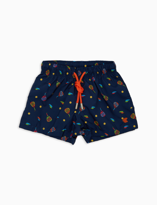 Kids' blue swimming shorts with padel racquet motif - Beachwear | Gallo 1927 - Official Online Shop