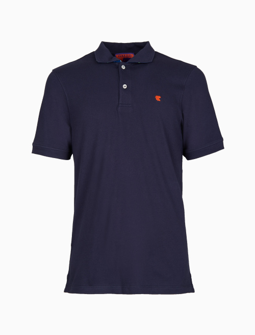 Men's plain blue cotton polo with golf-patterned undercollar - New In | Gallo 1927 - Official Online Shop