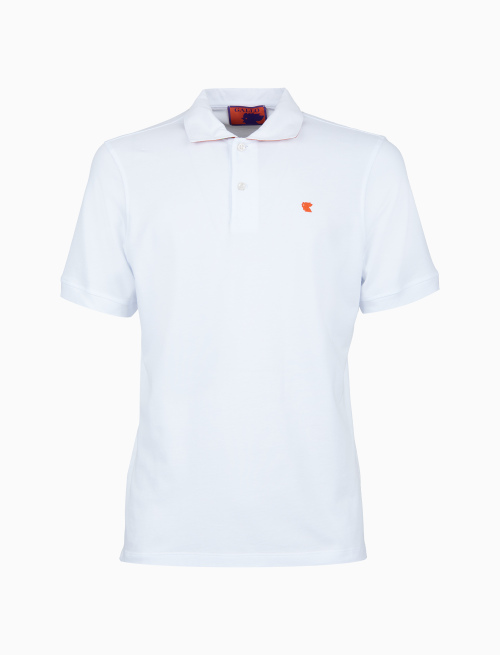 Men's plain white cotton polo with padel racquet-patterned undercollar - Clothing | Gallo 1927 - Official Online Shop