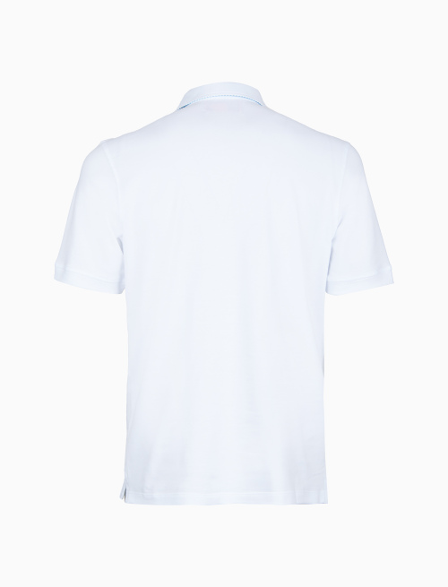 Men's plain white cotton polo with seersucker undercollar | Gallo 1927 - Official Online Shop