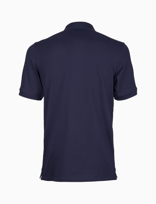 Men's plain blue cotton polo with seersucker undercollar | Gallo 1927 - Official Online Shop
