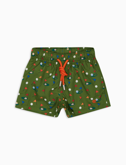 Kids' green swimming shorts with golf motif - Boys beachwear | Gallo 1927 - Official Online Shop