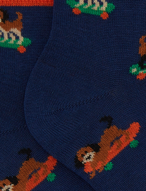 Kids' super short blue cotton socks with dog motif - Socks | Gallo 1927 - Official Online Shop