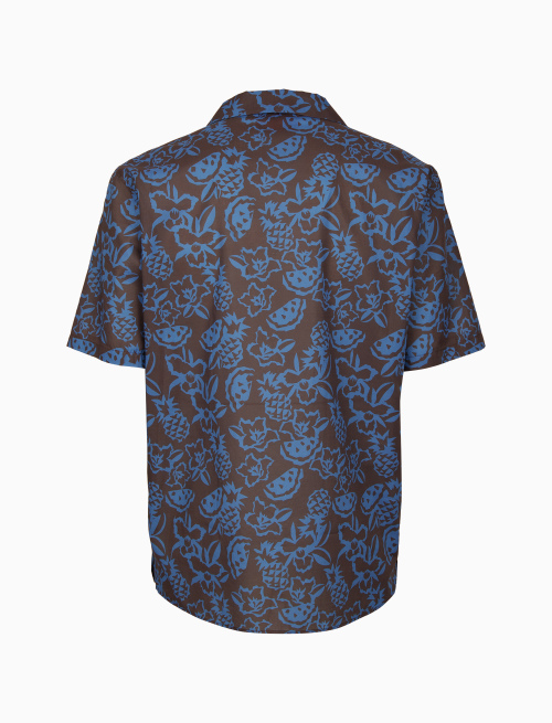 Camicia uomo hawaiana cotone fantasia fiori ananas e angurie marrone | Gallo 1927 - Official Online Shop