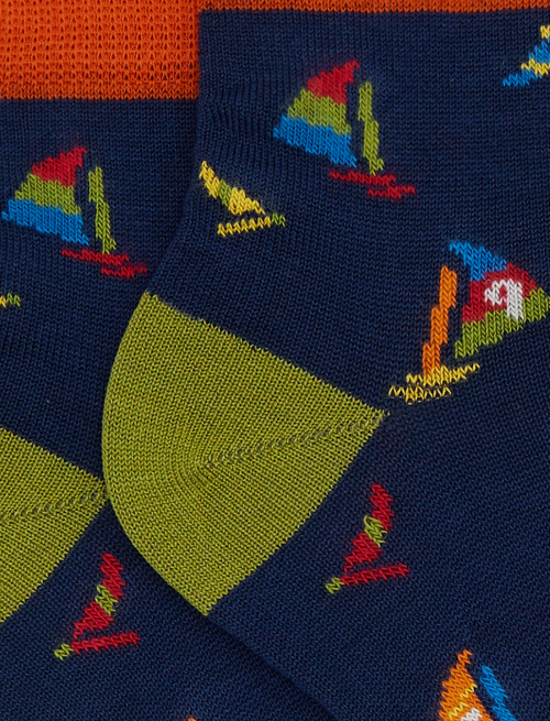 Kids' super short blue cotton socks with windsurfing motif - Socks | Gallo 1927 - Official Online Shop