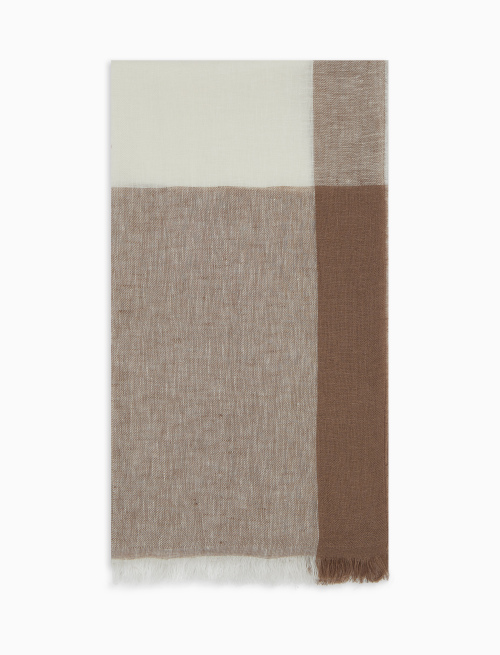 Unisex white linen scarf with colour-block effect - Scarves | Gallo 1927 - Official Online Shop