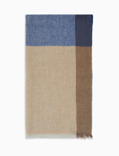Unisex blue linen scarf with colour-block effect - Accessories | Gallo 1927 - Official Online Shop