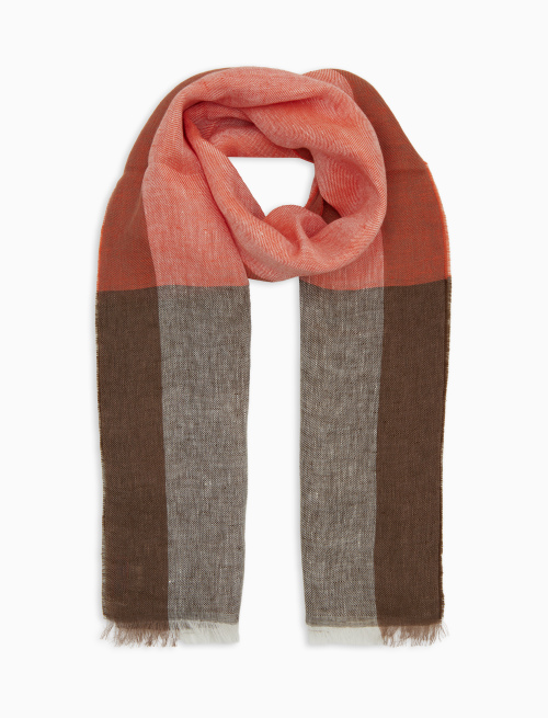Unisex orange linen scarf with colour-block effect - Accessories | Gallo 1927 - Official Online Shop