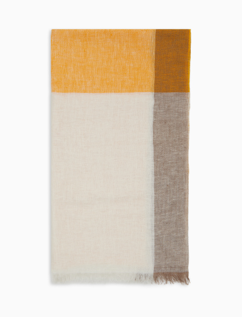Unisex yellow linen scarf with colour-block effect - Scarves | Gallo 1927 - Official Online Shop