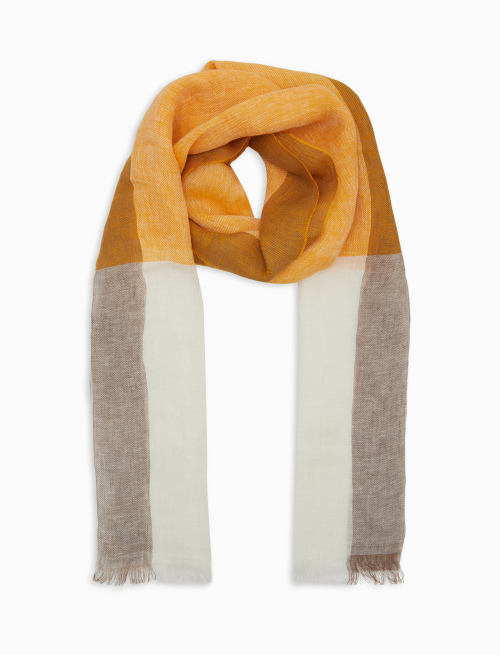 Unisex yellow linen scarf with colour-block effect - Accessories | Gallo 1927 - Official Online Shop