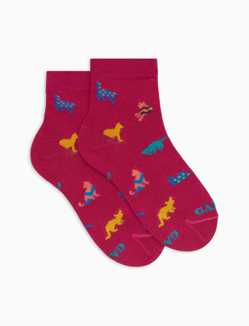 Kids' super short fuchsia cotton socks with cat motif - Socks | Gallo 1927 - Official Online Shop