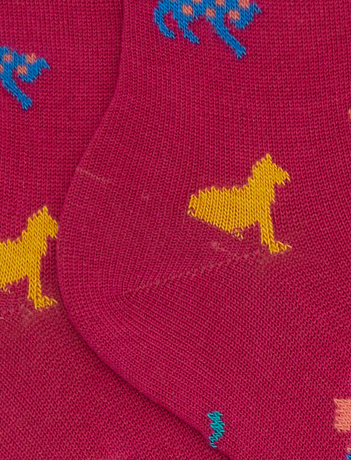 Kids' super short fuchsia cotton socks with cat motif - Socks | Gallo 1927 - Official Online Shop