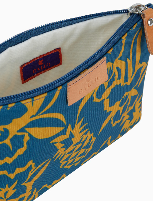 Contemporary unisex light blue pouch with pineapple, watermelon and flower motif - Small leather goods | Gallo 1927 - Official Online Shop
