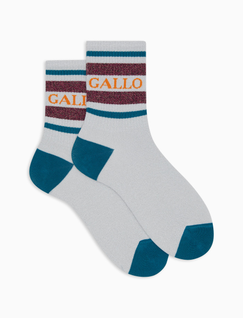 Unisex short white cotton and glitter socks with two-tone stripe pattern - Socks | Gallo 1927 - Official Online Shop