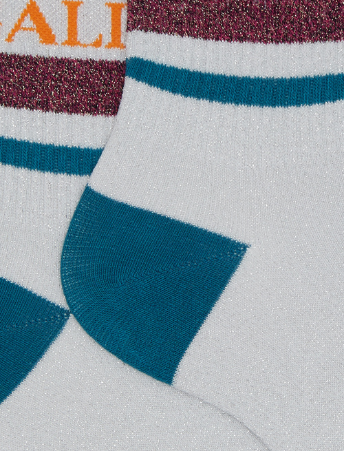 Unisex short white cotton and glitter socks with two-tone stripe pattern - Socks | Gallo 1927 - Official Online Shop