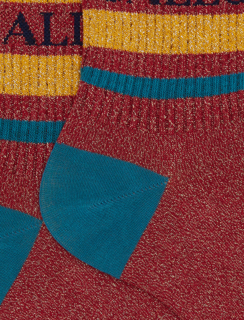 Unisex short red cotton socks with sparkling two-tone stripe pattern - New In | Gallo 1927 - Official Online Shop