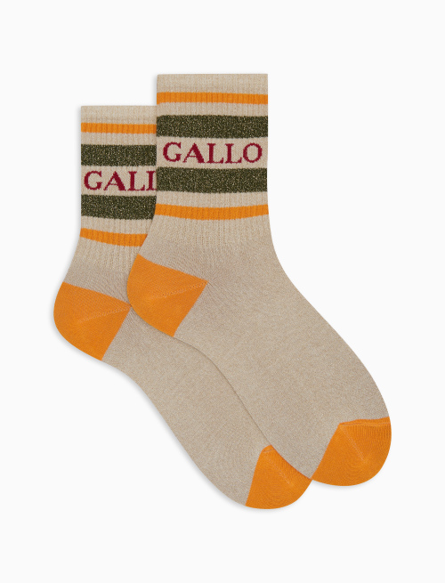 Unisex short yellow cotton and glitter socks with two-tone stripe pattern - Socks | Gallo 1927 - Official Online Shop