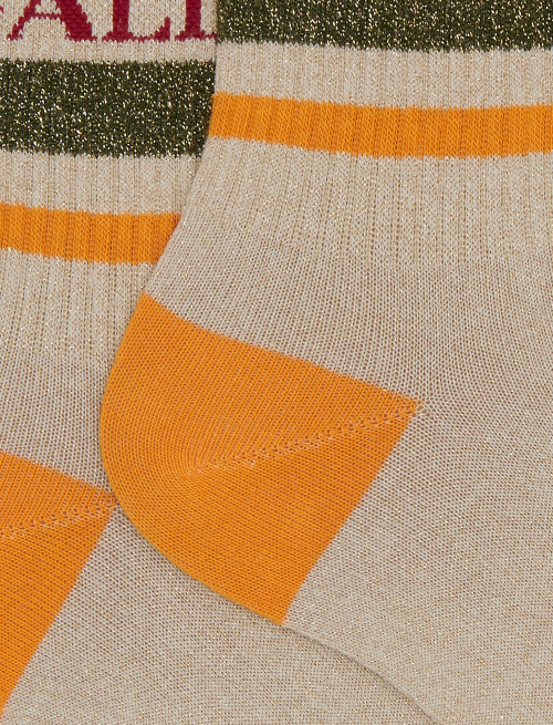 Unisex short yellow cotton and glitter socks with two-tone stripe pattern - Socks | Gallo 1927 - Official Online Shop