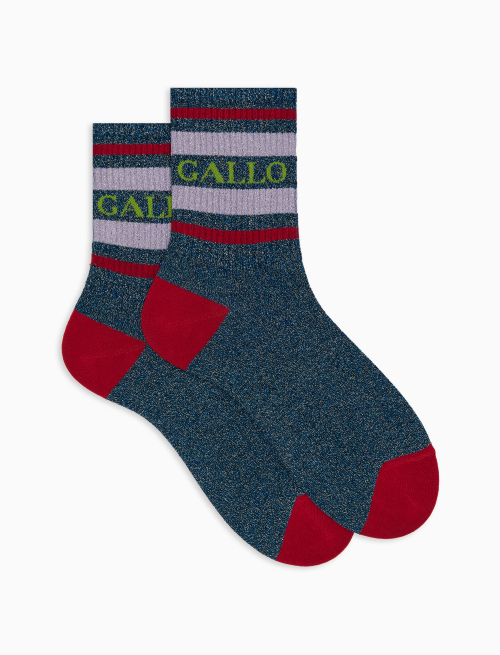 Unisex short blue cotton and glitter socks with two-tone stripe pattern - Socks | Gallo 1927 - Official Online Shop