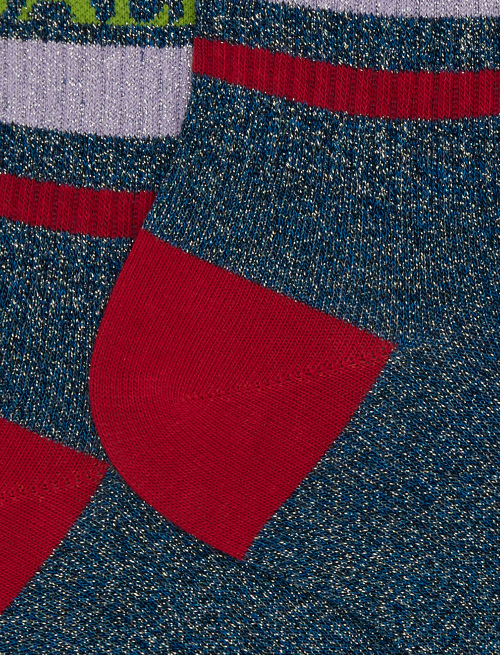 Unisex short blue cotton and glitter socks with two-tone stripe pattern - Socks | Gallo 1927 - Official Online Shop