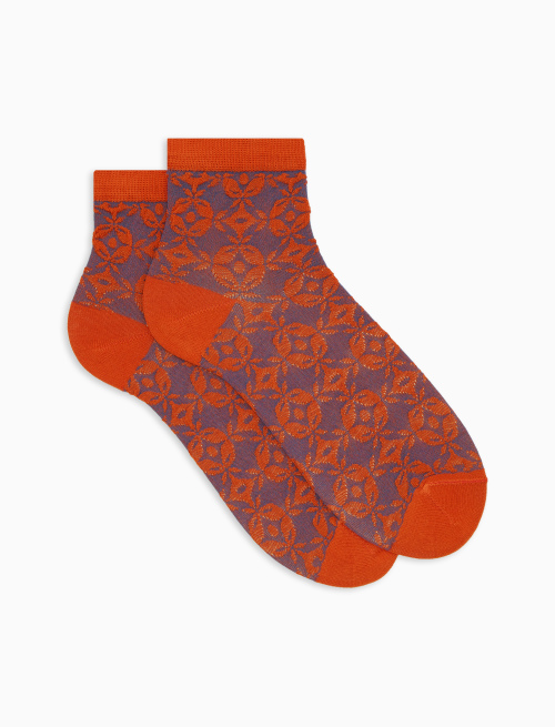 Women's super short orange cotton socks with diamond and circle motif - Super short | Gallo 1927 - Official Online Shop
