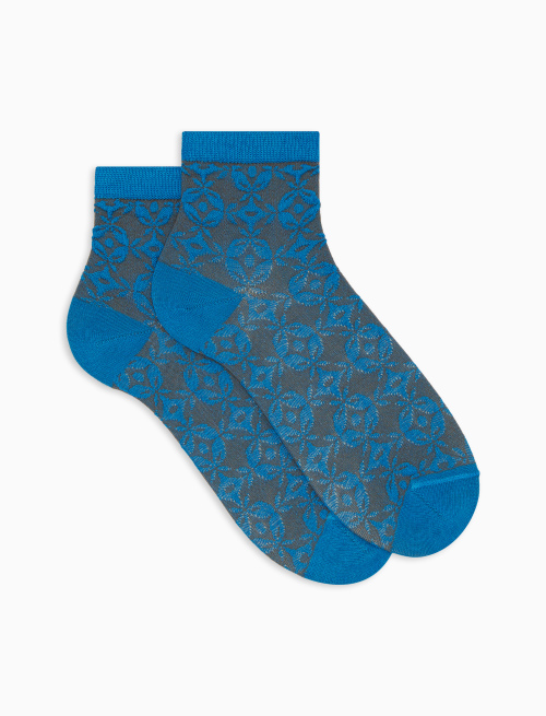 Women's super short light blue cotton socks with diamond and circle motif - Super short | Gallo 1927 - Official Online Shop