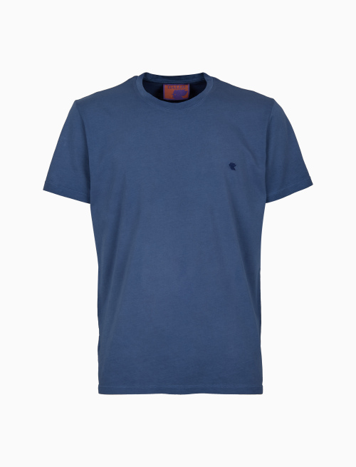 Unisex plain blue garment-dyed cotton T-shirt with crew-neck - T-Shirts | Gallo 1927 - Official Online Shop