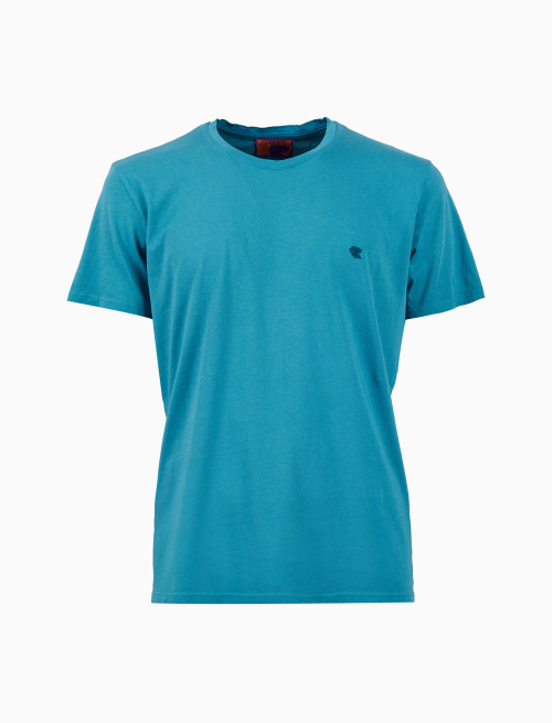 T-shirt girocollo unisex cotone tinto capo tinta unita azzurro - T-Shirts | Gallo 1927 - Official Online Shop