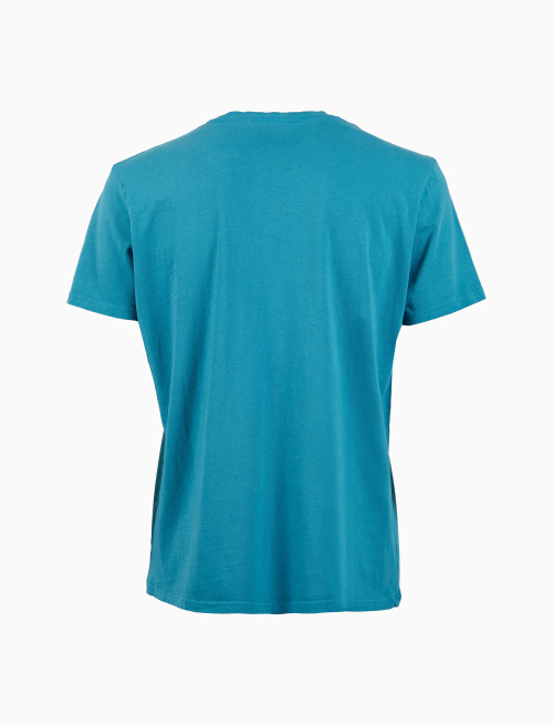 T-shirt girocollo unisex cotone tinto capo tinta unita azzurro - T-Shirts | Gallo 1927 - Official Online Shop