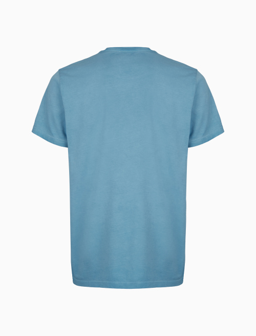 Unisex plain light blue garment-dyed cotton T-shirt with crew-neck - Clothing | Gallo 1927 - Official Online Shop
