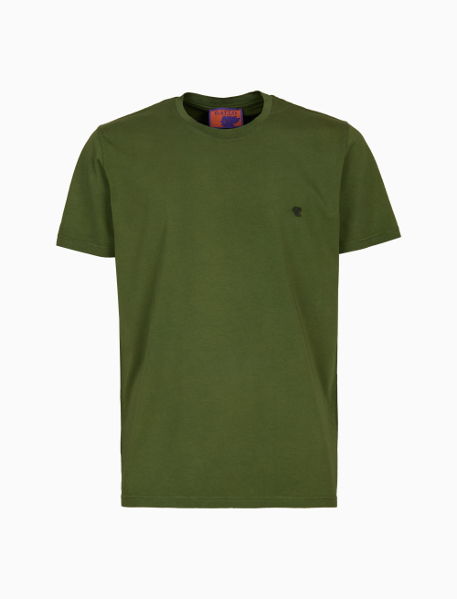 Unisex plain green garment-dyed cotton T-shirt with crew-neck - T-Shirts | Gallo 1927 - Official Online Shop