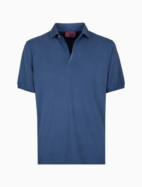 Men's blue garment-dyed cotton polo shirt with round Gallo stamp - Clothing | Gallo 1927 - Official Online Shop