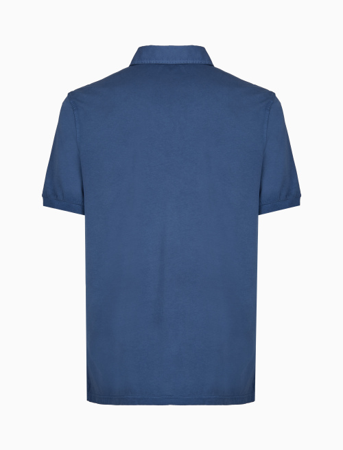 Men's blue garment-dyed cotton polo shirt with round Gallo stamp - Man | Gallo 1927 - Official Online Shop