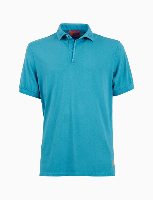 Men's light blue garment-dyed cotton polo shirt with round Gallo stamp - Man | Gallo 1927 - Official Online Shop