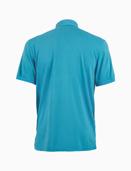 Men's light blue garment-dyed cotton polo shirt with round Gallo stamp - Man | Gallo 1927 - Official Online Shop