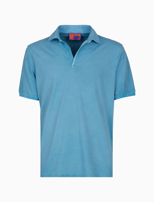 Men's light blue garment-dyed cotton polo shirt with round Gallo stamp - Clothing | Gallo 1927 - Official Online Shop