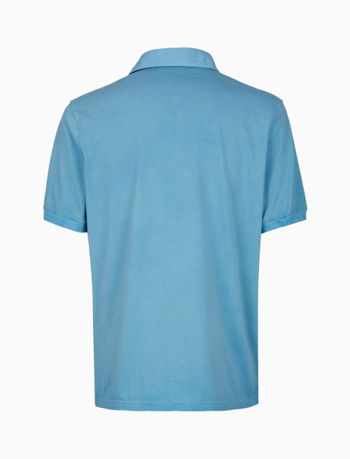 Polo uomo cotone tinto capo tinta unita timbro tondo gallo azzurro | Gallo 1927 - Official Online Shop