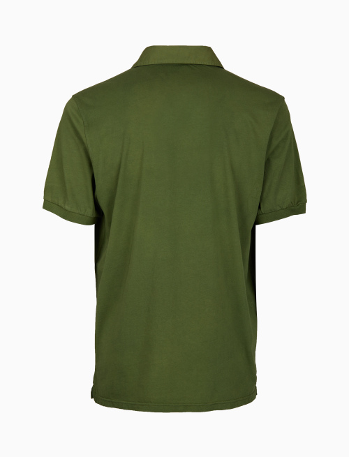 Men's green garment-dyed cotton polo shirt with round Gallo stamp | Gallo 1927 - Official Online Shop
