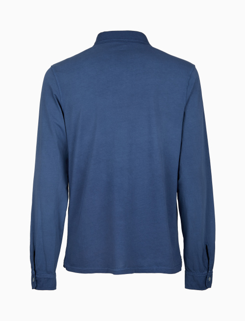 Polo uomo camicia cotone tinto capo tinta unita timbro tondo gallo blu - Polo | Gallo 1927 - Official Online Shop