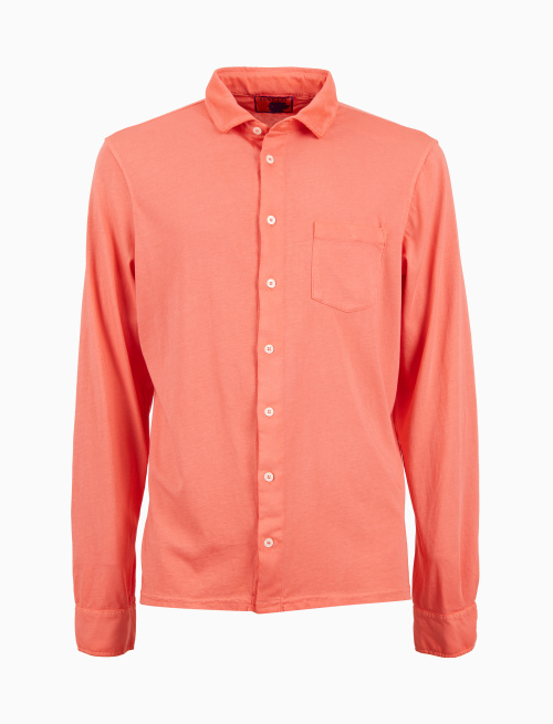 Polo uomo camicia cotone tinto capo tinta unita timbro tondo gallo rosa - Polo | Gallo 1927 - Official Online Shop