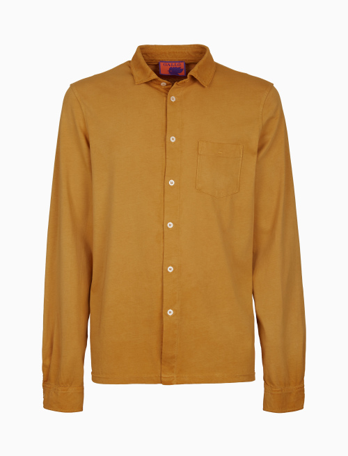 Polo uomo camicia cotone tinto capo tinta unita timbro tondo gallo giallo - Polo | Gallo 1927 - Official Online Shop
